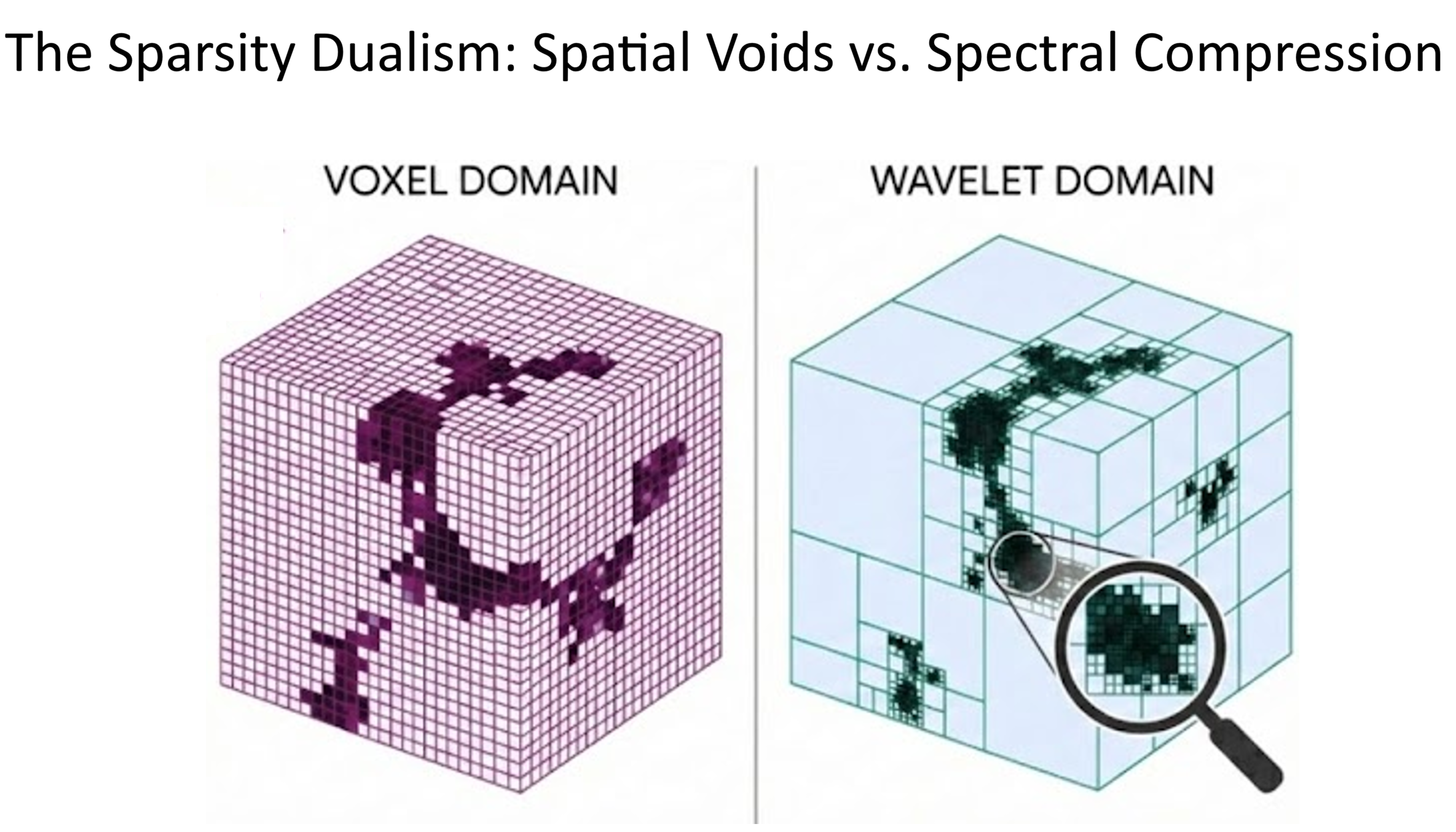 Voxel vs wavelet representation of the cosmic web